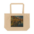 City Canal Sunset Tote Bag — Eco-Friendly Large Canvas Tote with European Harbor Art