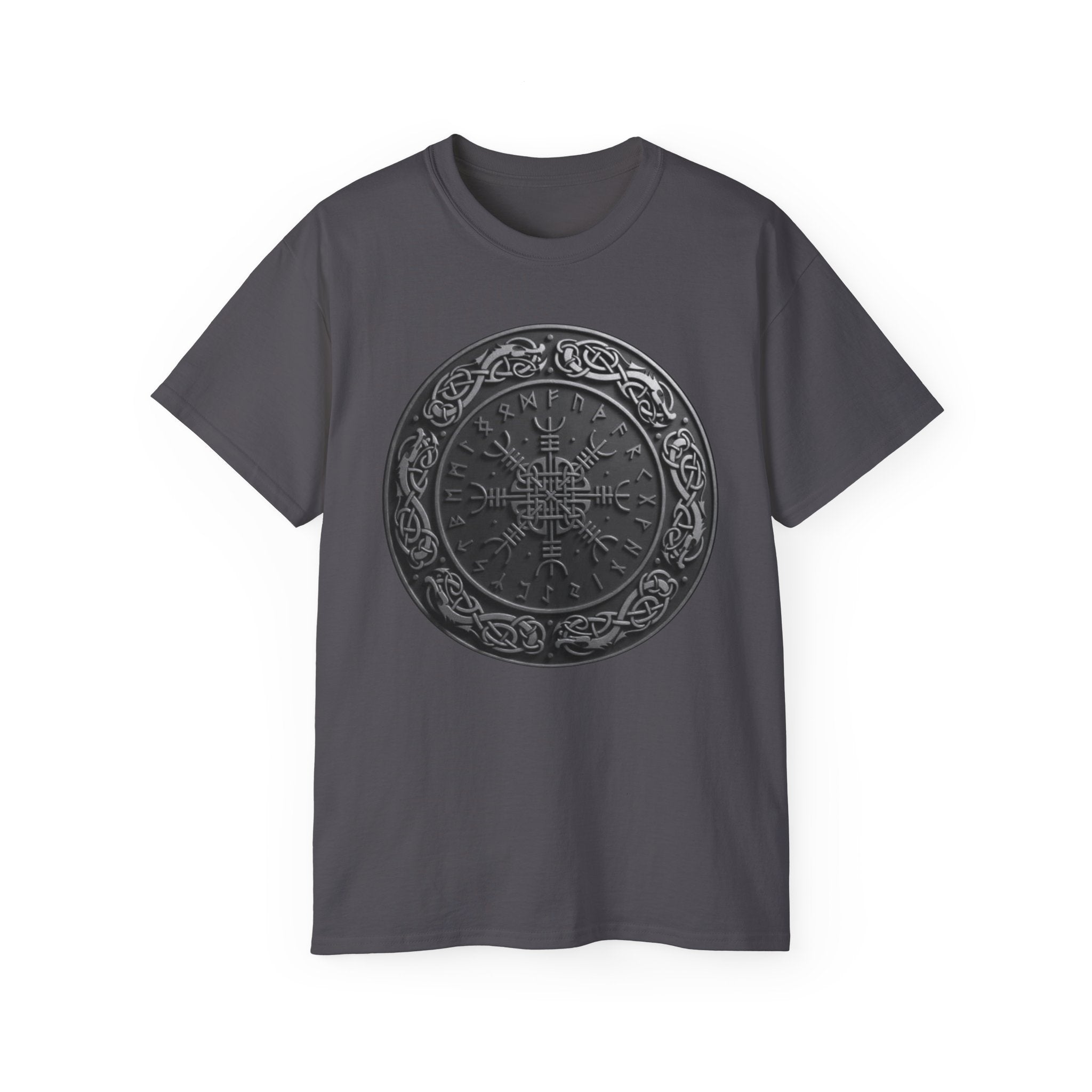 Aegishjalmur – The Helm of Awe Cotton T‑Shirt — Norse Rune Shield Design