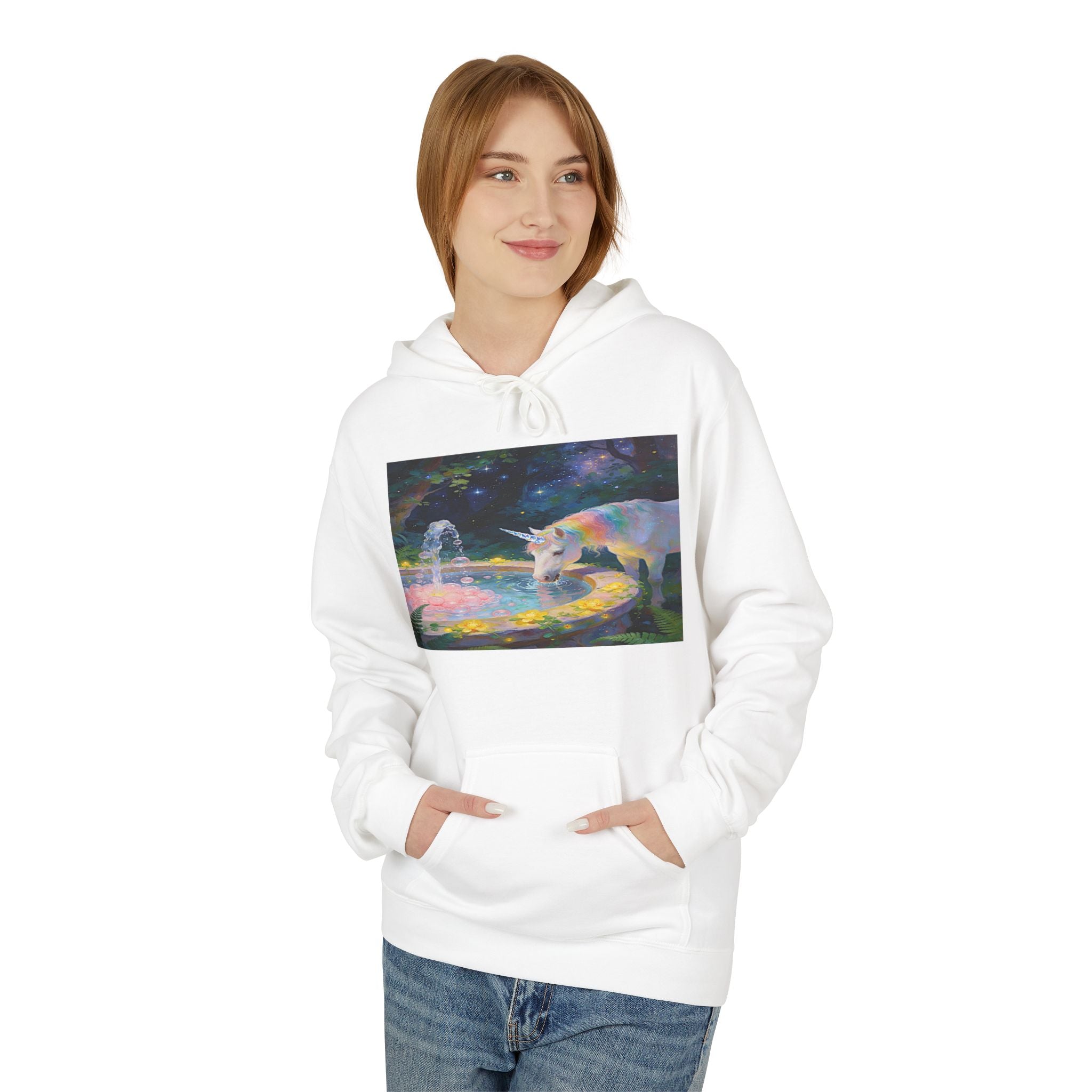 Aurora Bear & Fountain Hoodie — Dreamy Watercolor Wildlife Pullover