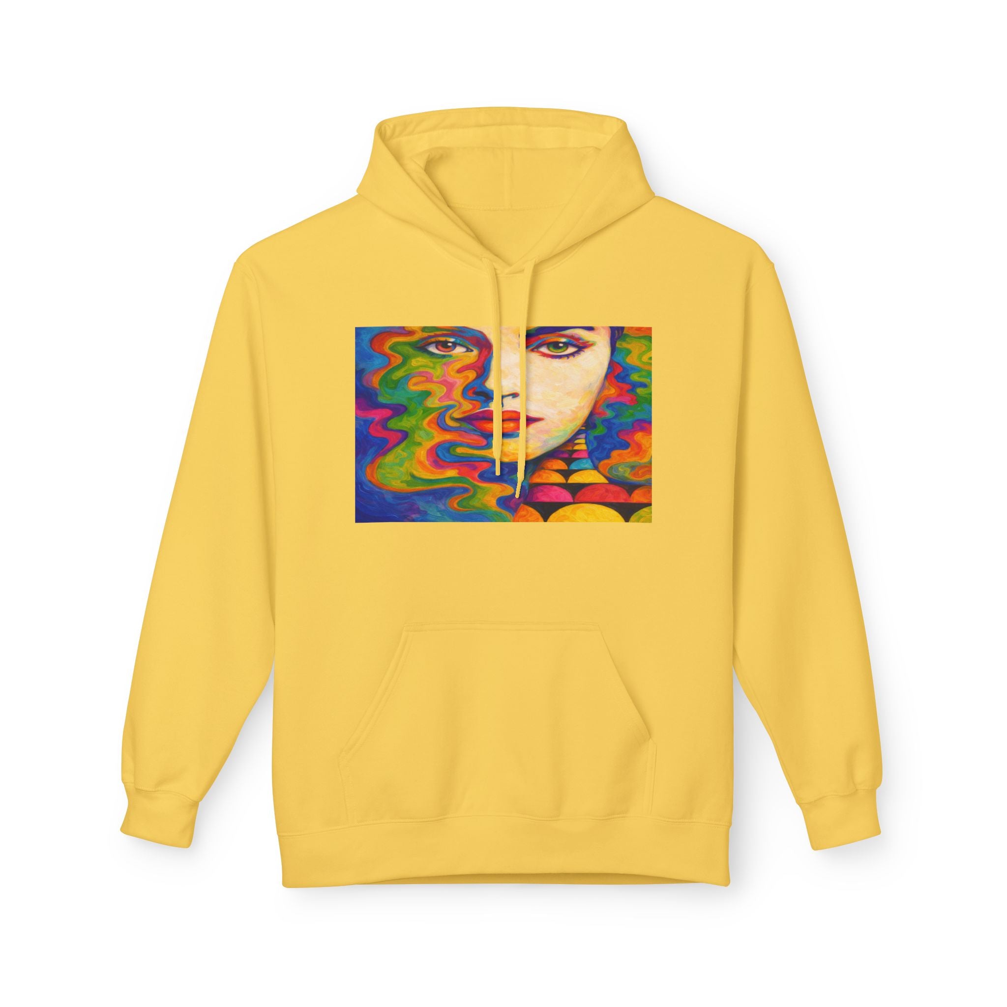 Psychedelic Portrait Hoodie — Colorful Abstract Face Art Sweatshirt