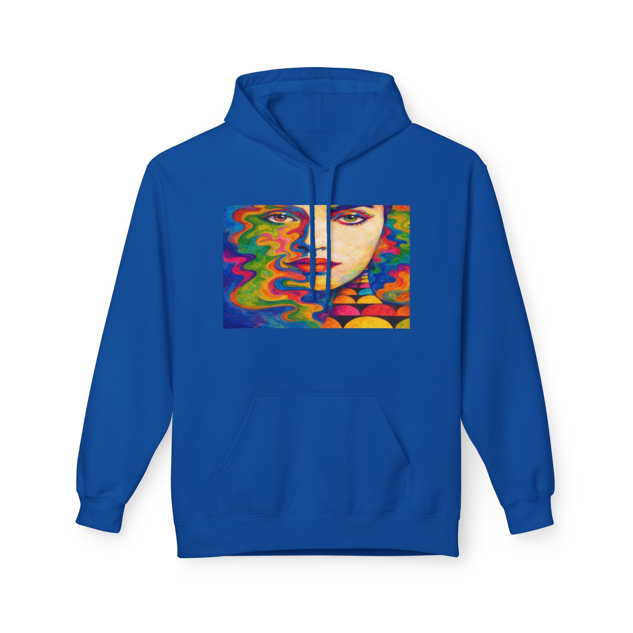Psychedelic Portrait Hoodie — Colorful Abstract Face Art Sweatshirt