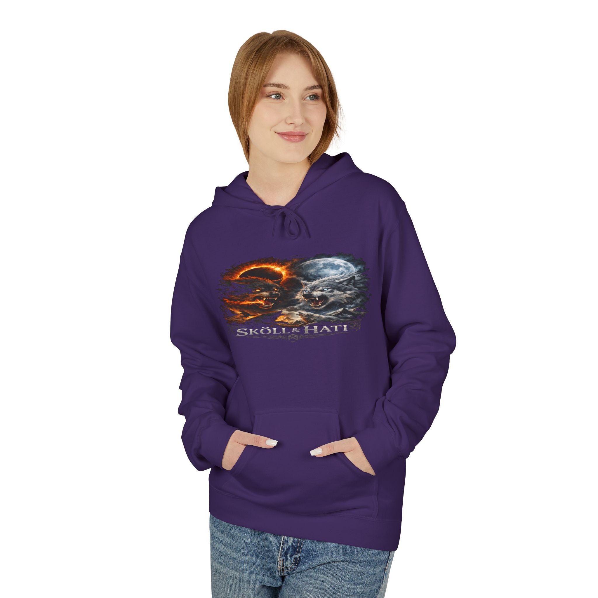 Skoll & Hati Norse Mythology Hoodie — Fire and Ice Wolves Graphic