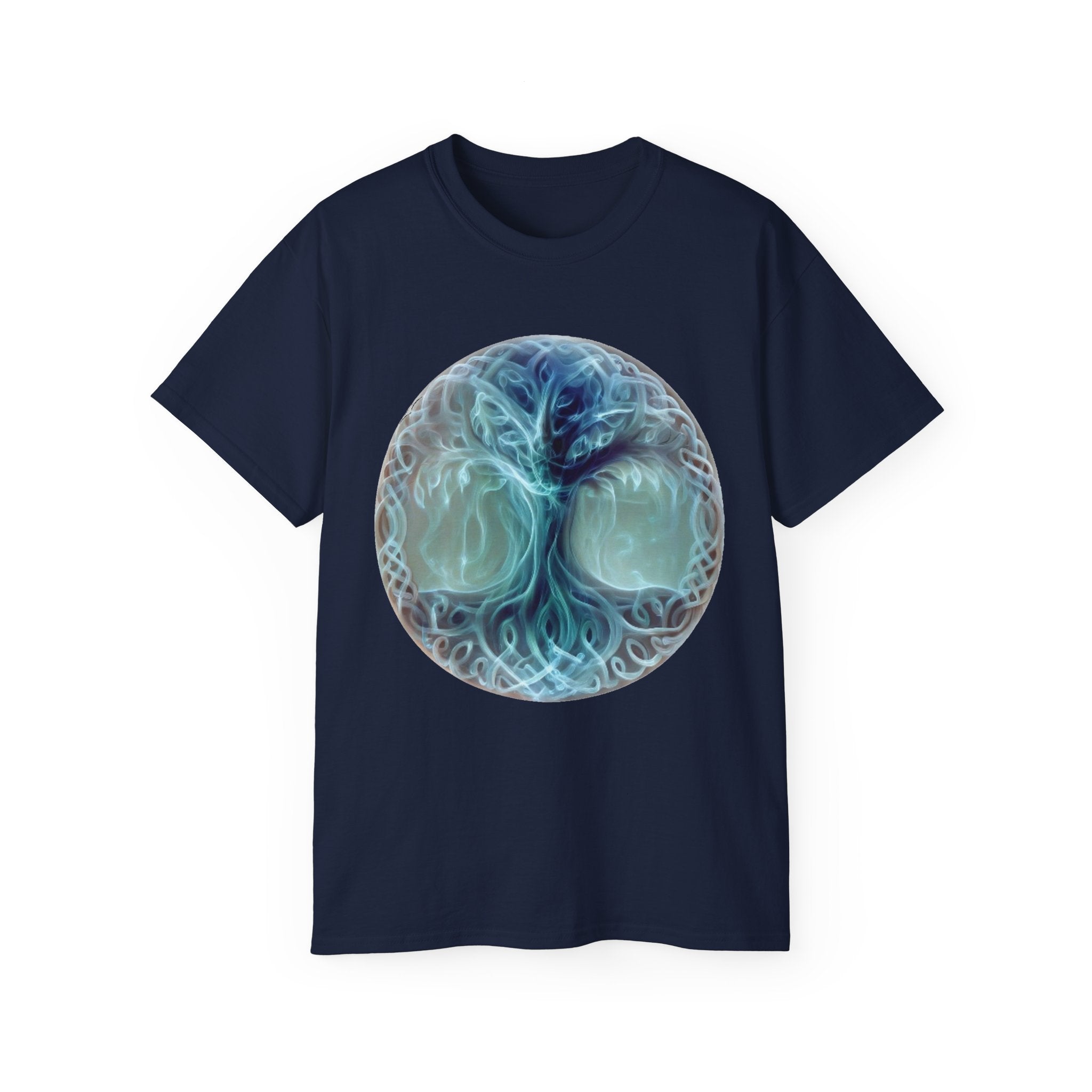 Tree of Life Cotton T-Shirt — Mystical Blue Celtic Circle Design