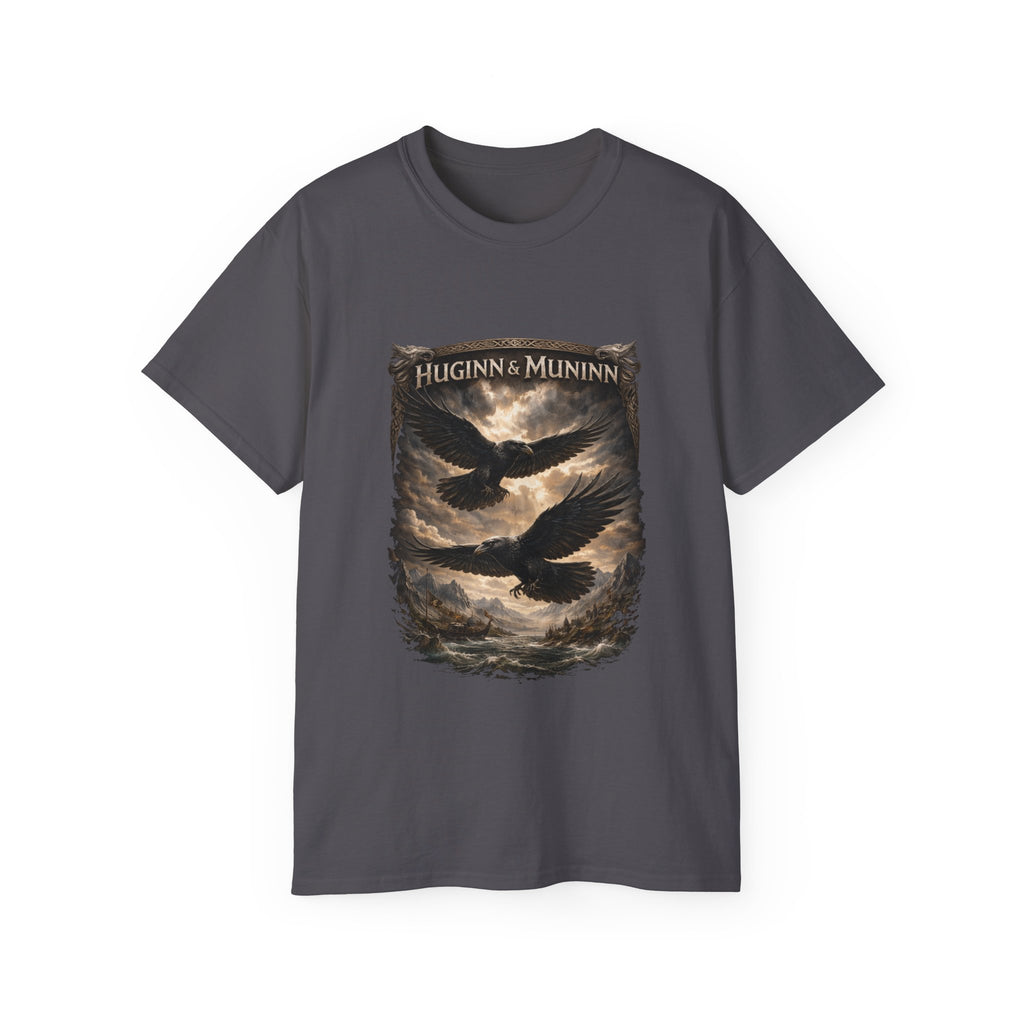 Huginn and Muninn,  are two ravens in Norse mythology who are helping spirits of the god Odin- Cotton Tee