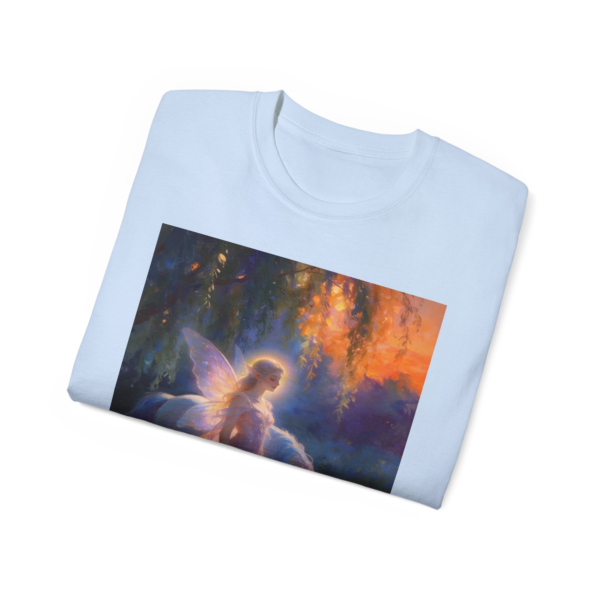 Fairy and Unicorn Fantasy Cotton T-Shirt — Ethereal Sunset Magic Tee