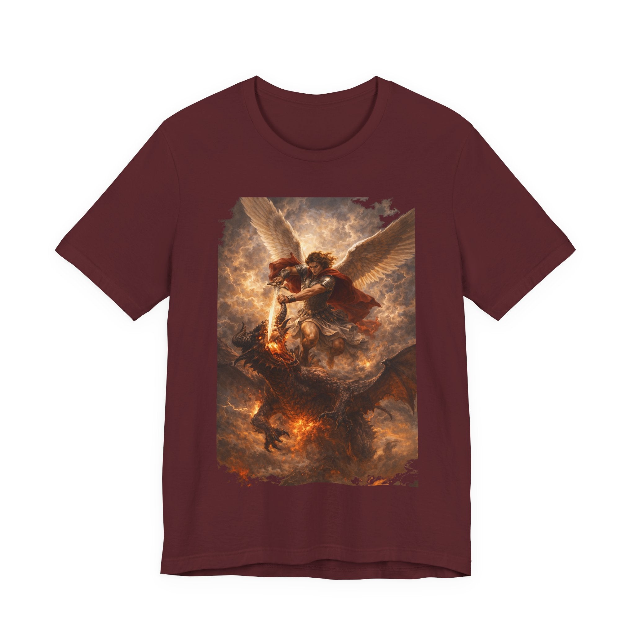Michael and his angels fought against the dragon Revelation 12:7 Tee — Spiritual Battle Winged Art T-Shirt