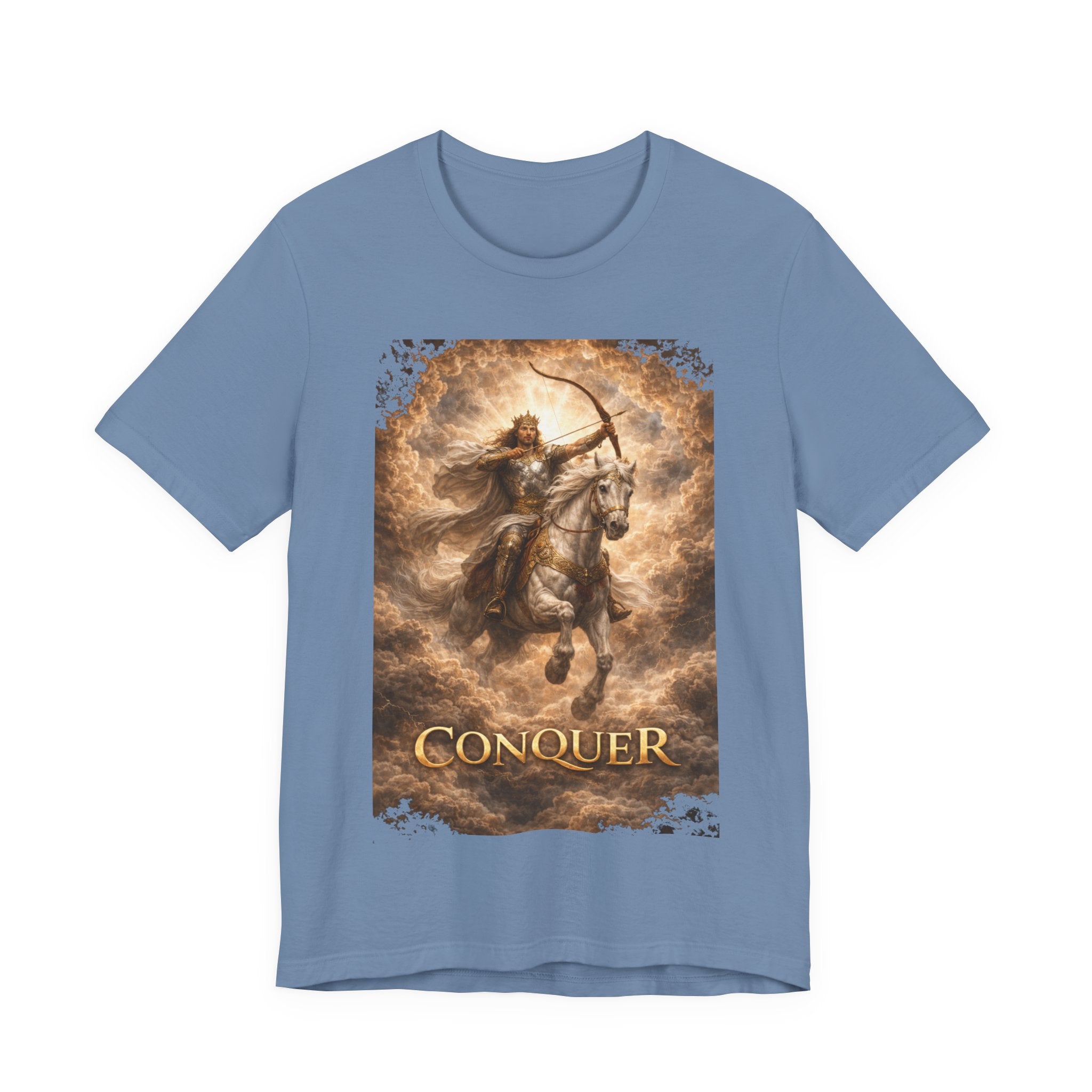 The white horse from Revelation 6:1-2! T‑Shirt — "Conquer" Warrior Archer Graphic Tee