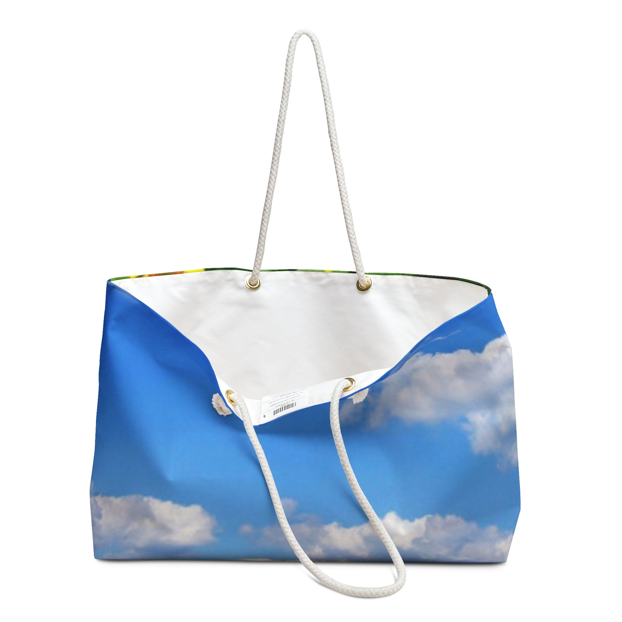Sky & Sunflower Weekender Bag — Large Travel Tote with Cloud and Sunflower Print