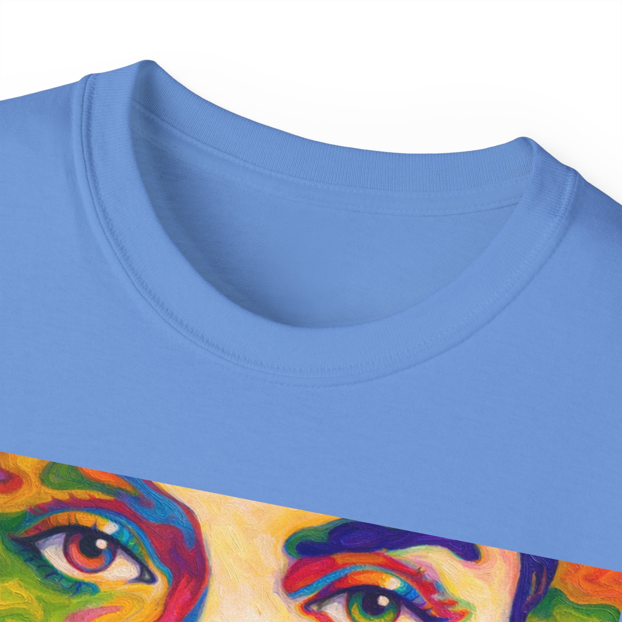 Psychedelic Portrait Cotton T‑Shirt — Colorful Retro Face Art Tee