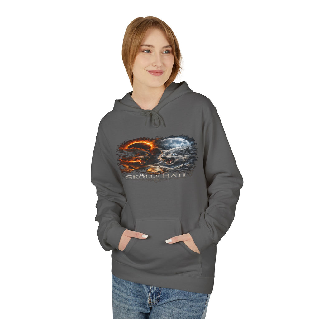 Skoll & Hati Norse Mythology Hoodie — Fire and Ice Wolves Graphic