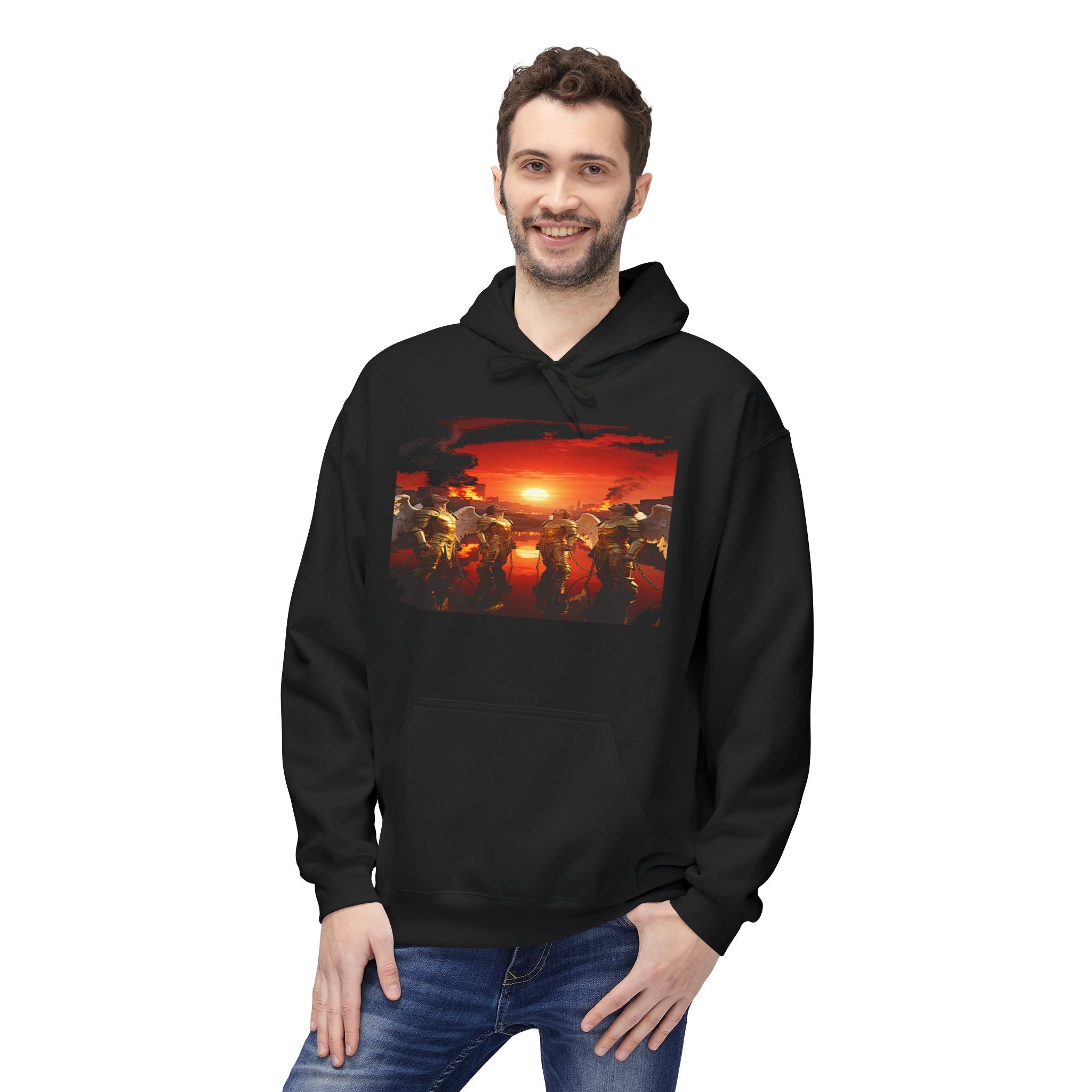 Revelation 7:1 End of times-Four angels standing on the four corners of the earth as seen from heaven-Art Graphic Pullover