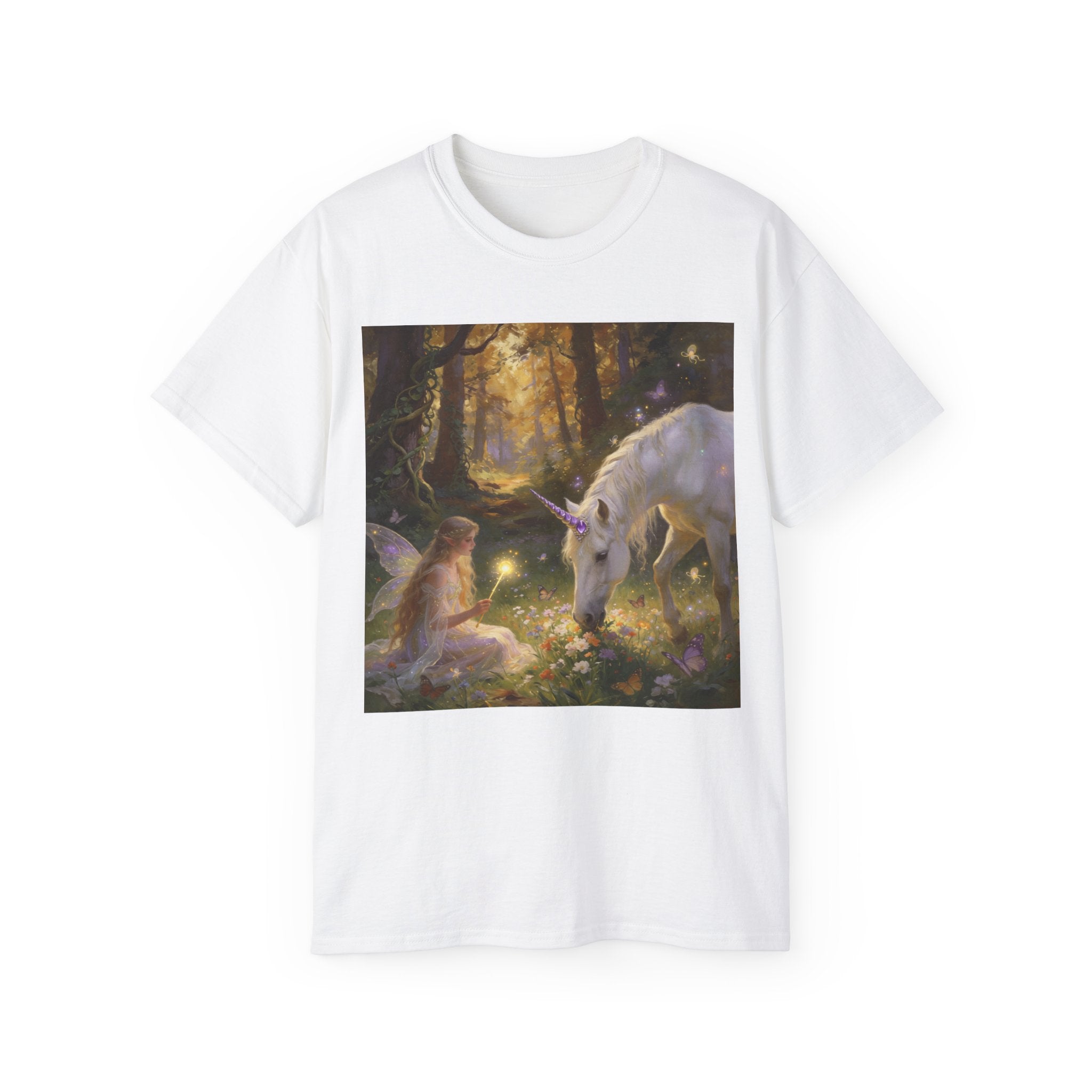 Unicorn & Fairy Forest Cotton T‑Shirt — Enchanted Woodland Magic Tee