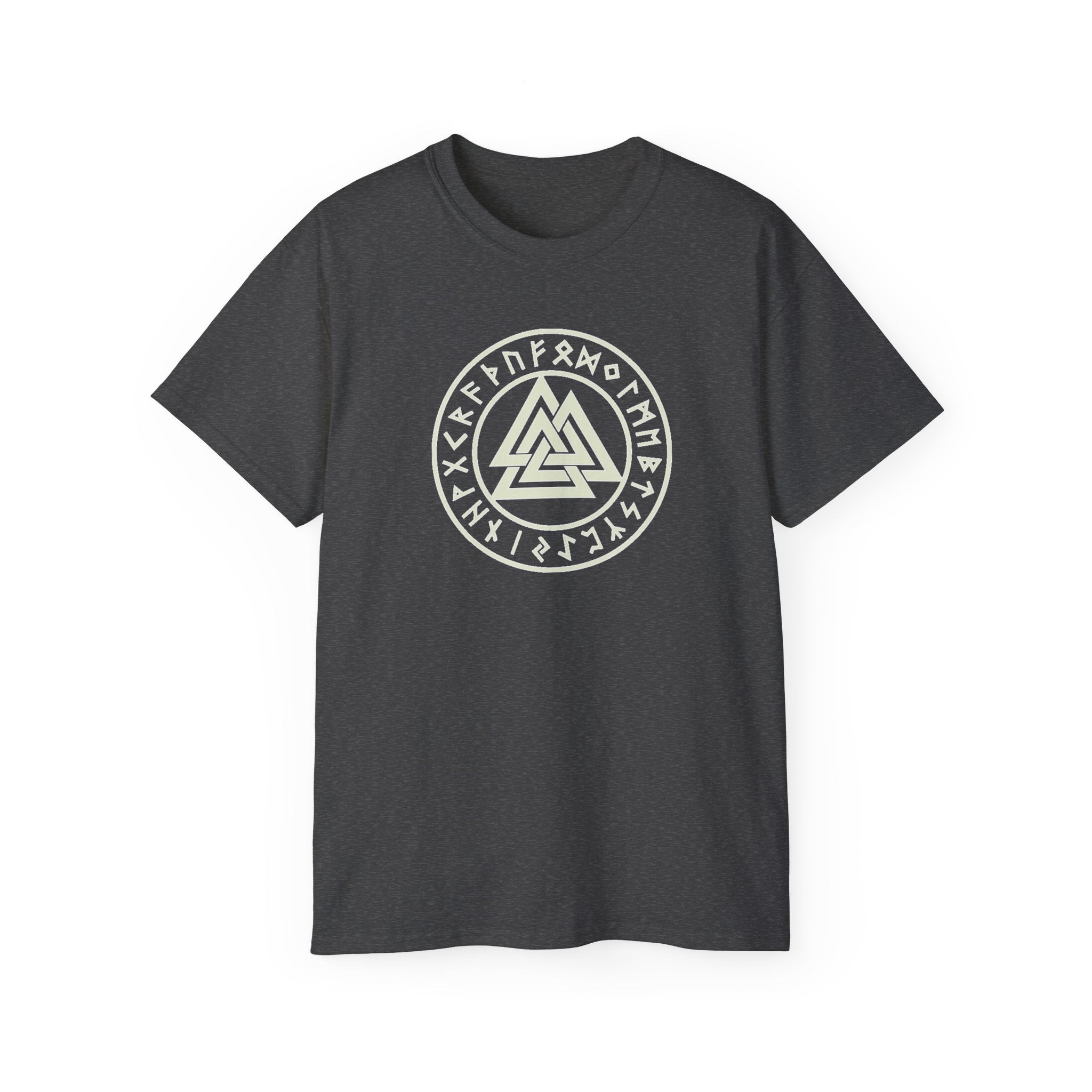 Valknut Rune Circle Tee — Norse Mythology Viking Symbol Cotton T-Shirt
